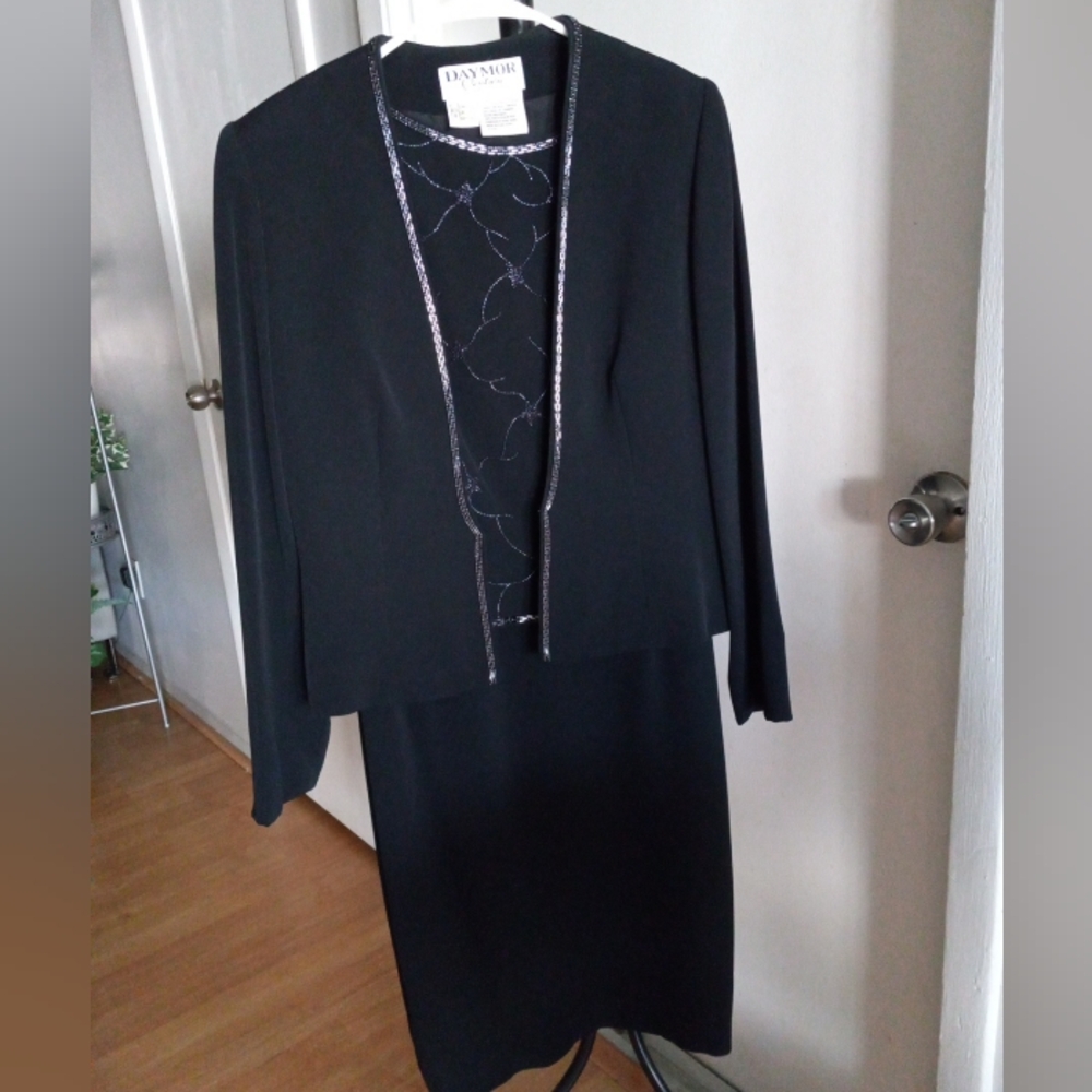 Daymar Couture Black Suits Dress And Blazer With Rhinestones Design Size 8